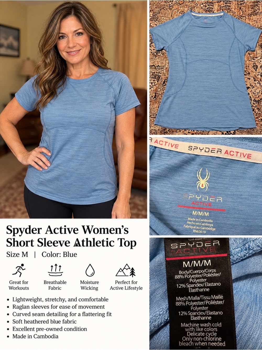 Spyder Short Sleeve Women’s Athletic Tee in Heather Blue